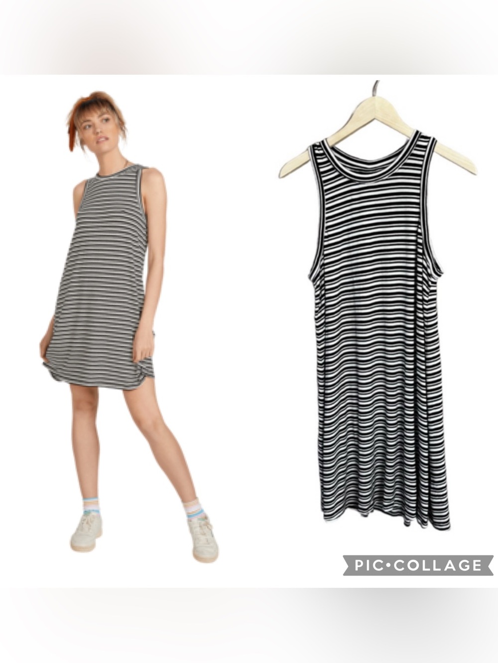 Volcom surfer brand sleeveless cotton sun dress black and white striped size L